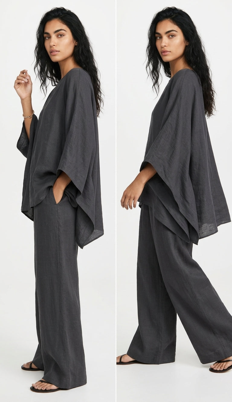 Women's Linen Co Ord Set – Relaxed Top & Wide Leg Trousers