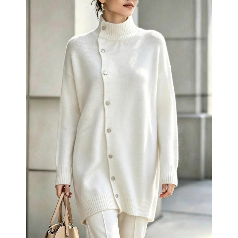 Women's Roll Neck Jumper – Asymmetric Button Front