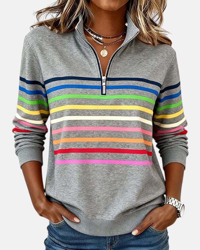 Women's Quarter Zip Jumper – Striped Colour Block Knit