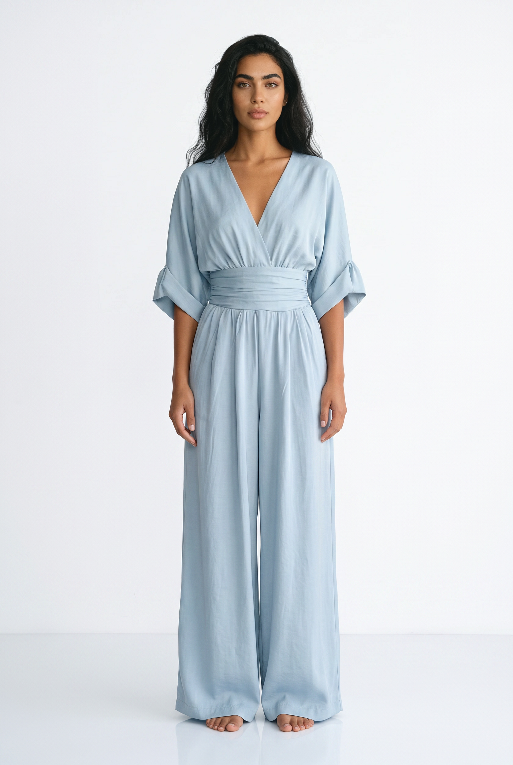 Women's Wide Leg Jumpsuit – V-Neck Belted Occasion