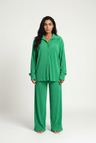 Women's Plisse Co-ord Set – Oversized Shirt & Wide Leg Trousers