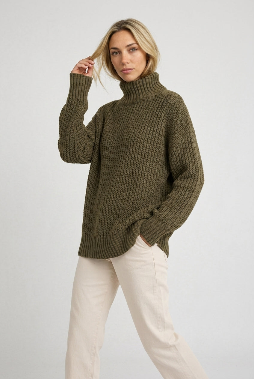 Women's Chunky Knit Turtleneck Jumper – Oversized Winter Sweater