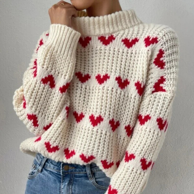 Women's Heart Knit Jumper - Chunky Waffle Knit
