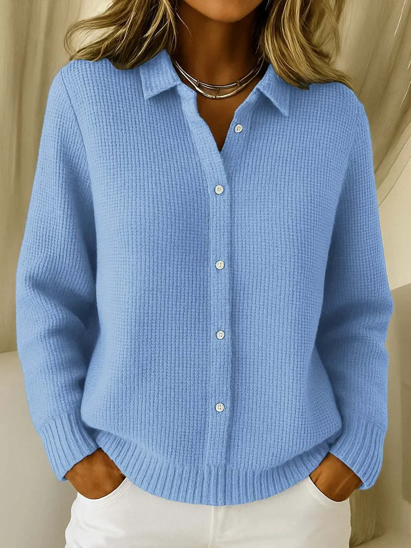 Women's Waffle Knit Cardigan – Button-Up Collared Knit Top