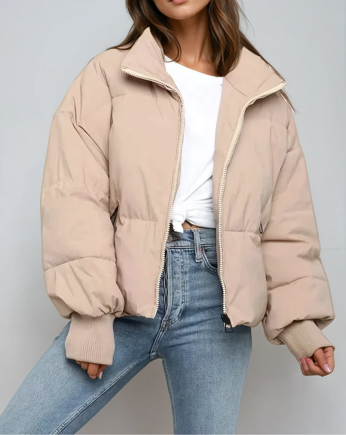 Women's Quilted Puffer Jacket – Ribbed Cuff Winter Coat