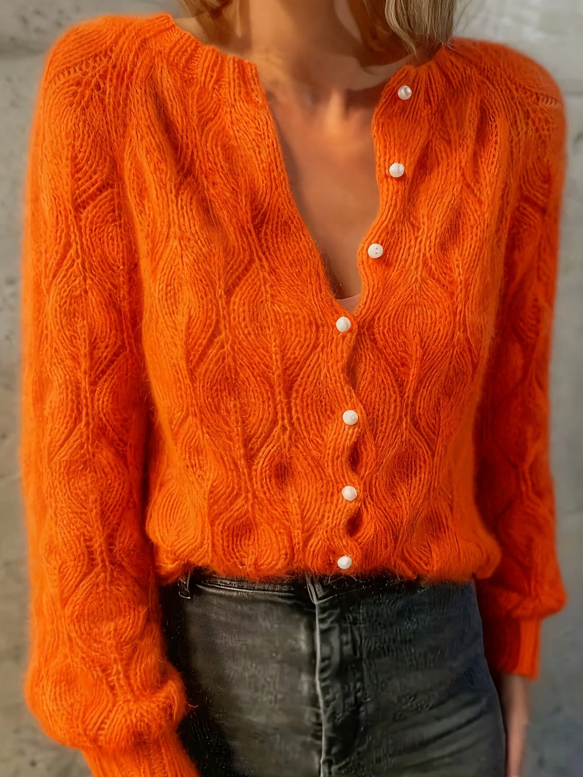 Women's Faux Mink Knit Cardigan – Pearl Button V-Front