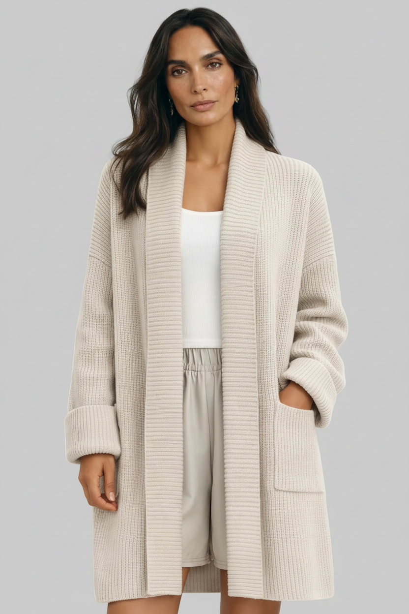 Women's Longline Ribbed Cardigan – Oversized Shawl Collar