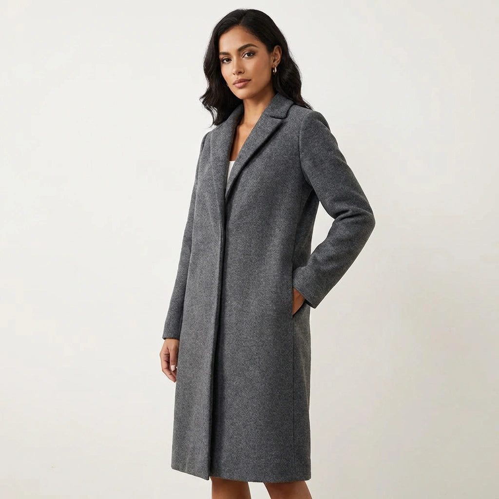 Women's Wool-Blend Longline Coat – Tailored Lapel