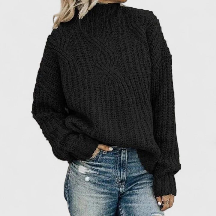 Women's Cable Knit Jumper – Mock Neck Chunky Knit Sweater