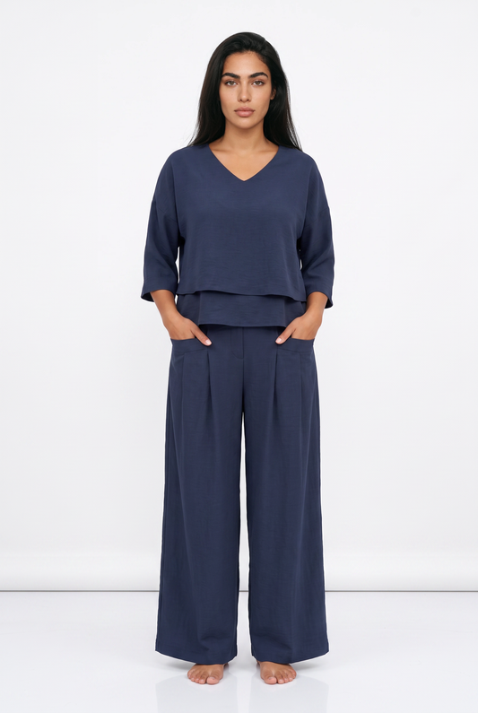Women's Oversized Co Ord Set – Long Sleeve Top & Wide Leg Trousers