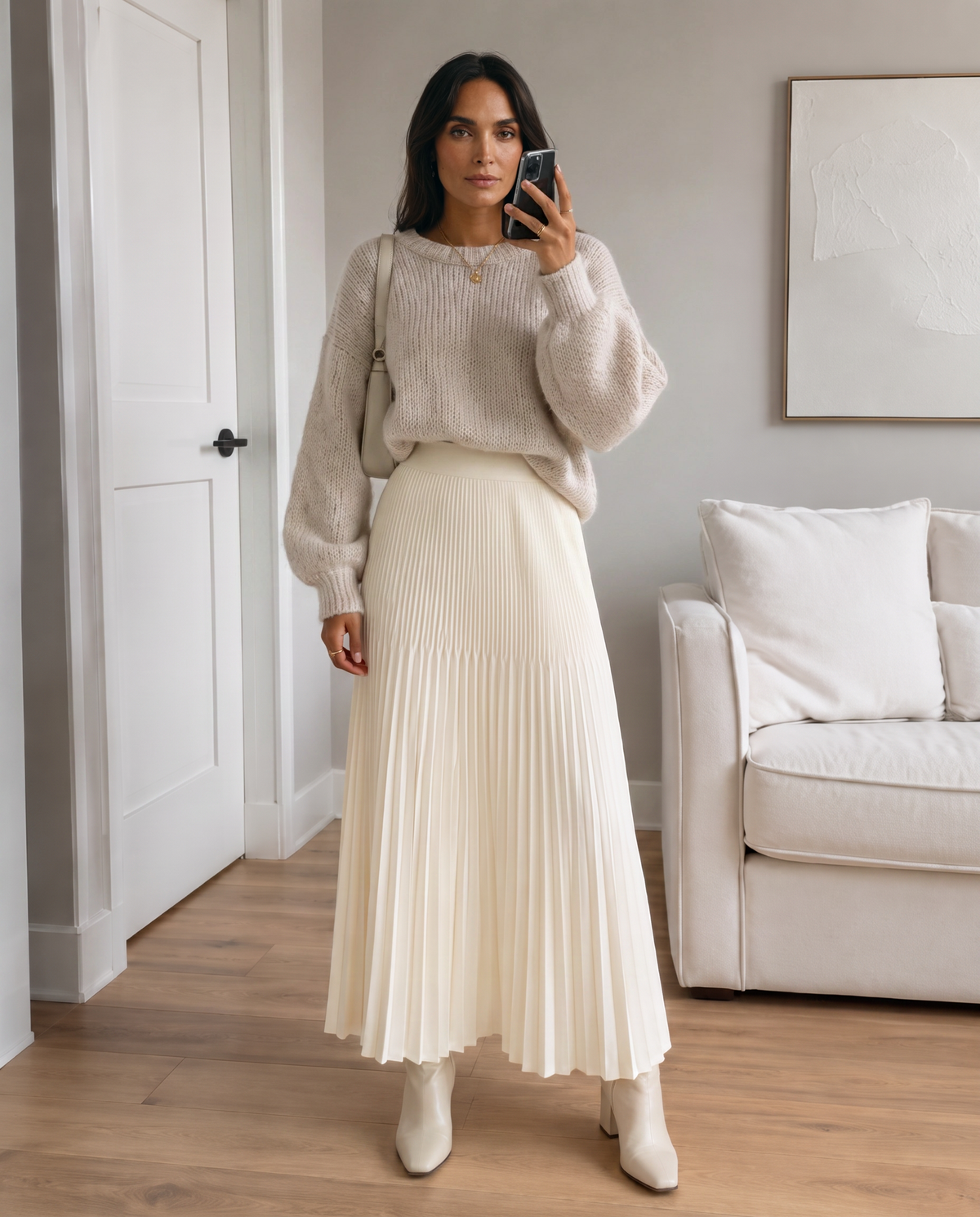 Women's Pleated Knit Maxi Skirt – High Waist Flared A-Line Skirt