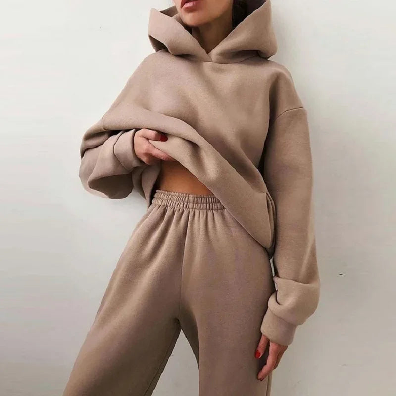 Women's Cropped Hoodie & Jogger Co-ord Set, Oversized Loungewear
