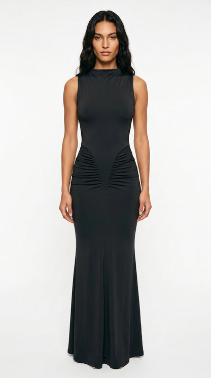 Bodycon Maxi Dress – Ruched Sleeveless Evening Dress