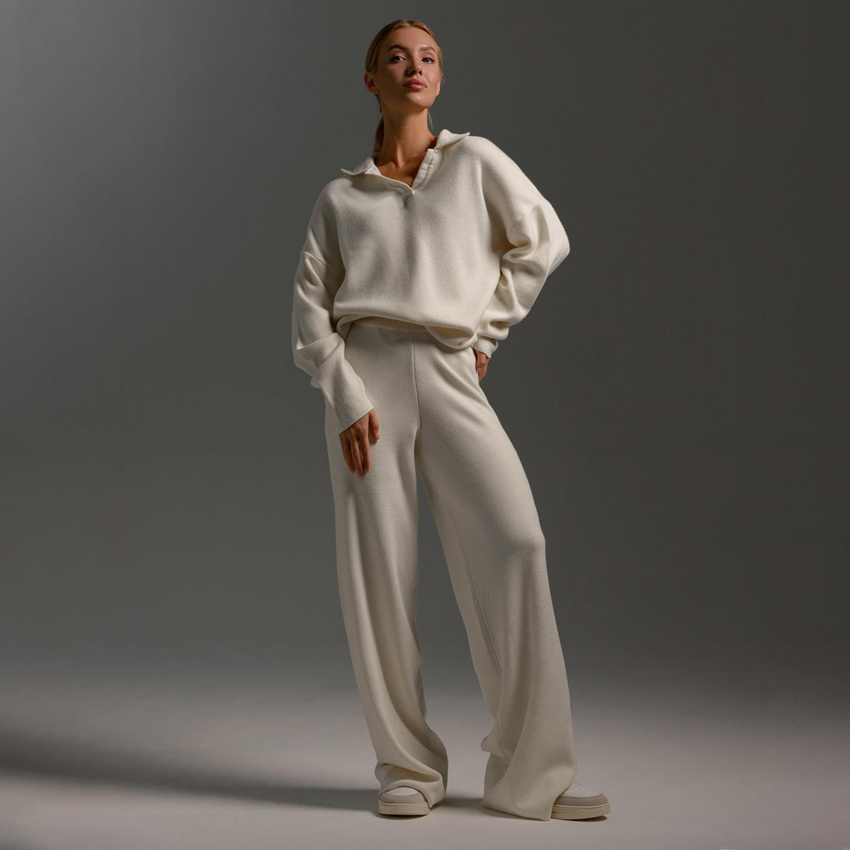 Women's Knit Polo Jumper & Wide Leg Trousers Set