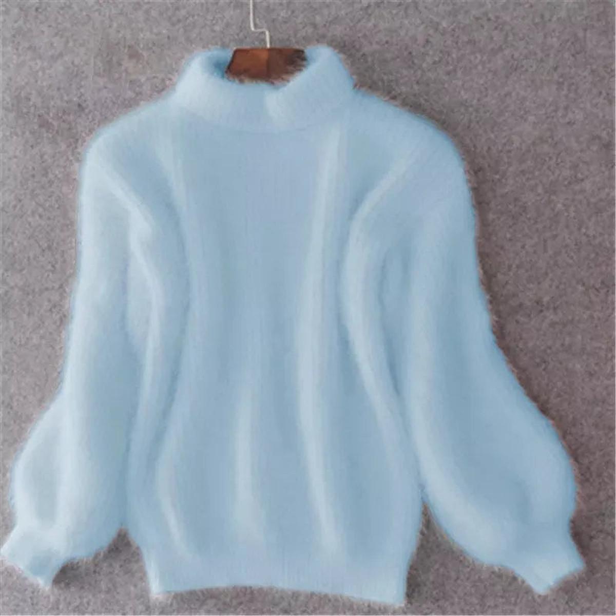 Women's Fluffy High Collar Jumper – Blue