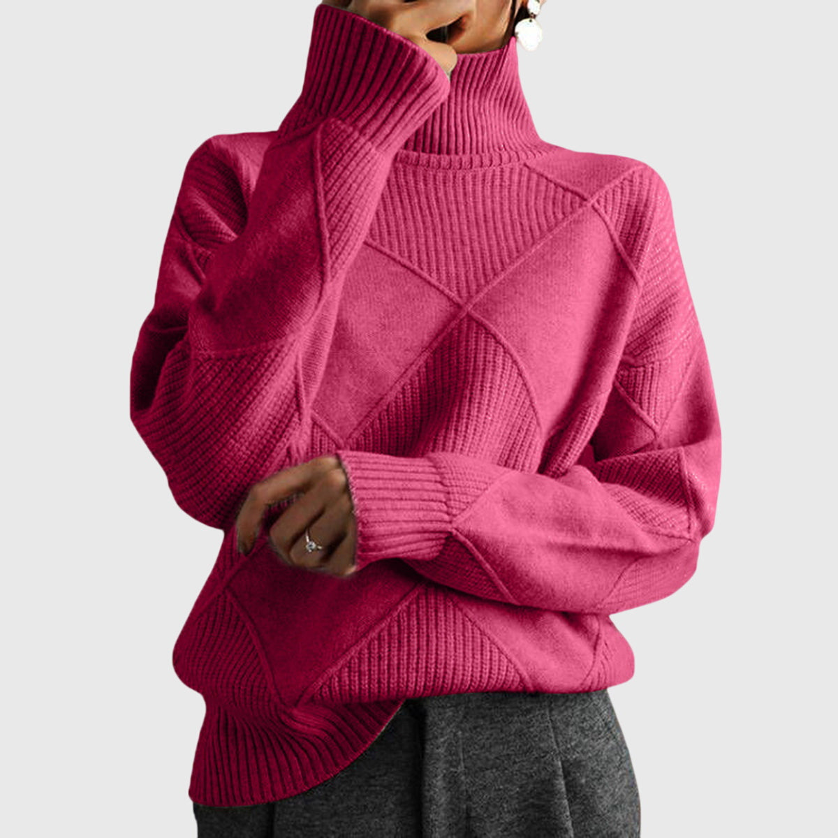 Women's Roll Neck Jumper – Diagonal Seam Oversized Knit