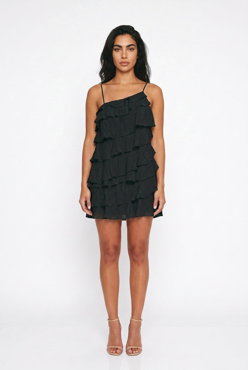 Women's Tiered Ruffle Mini Dress – Strappy Summer Party