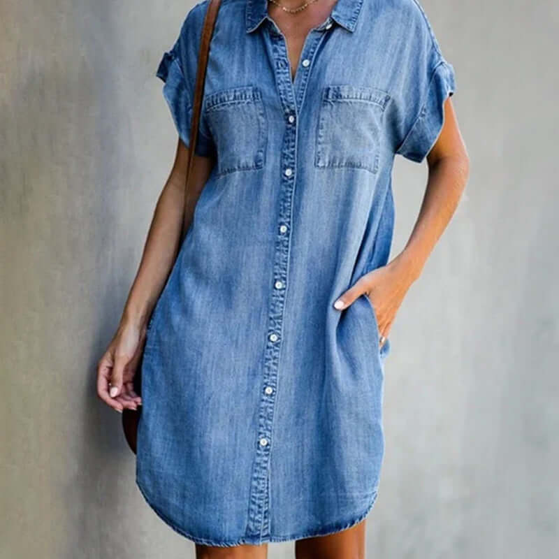 Women's Denim Shirt Dress – Button-Down Mini Shirt Dress