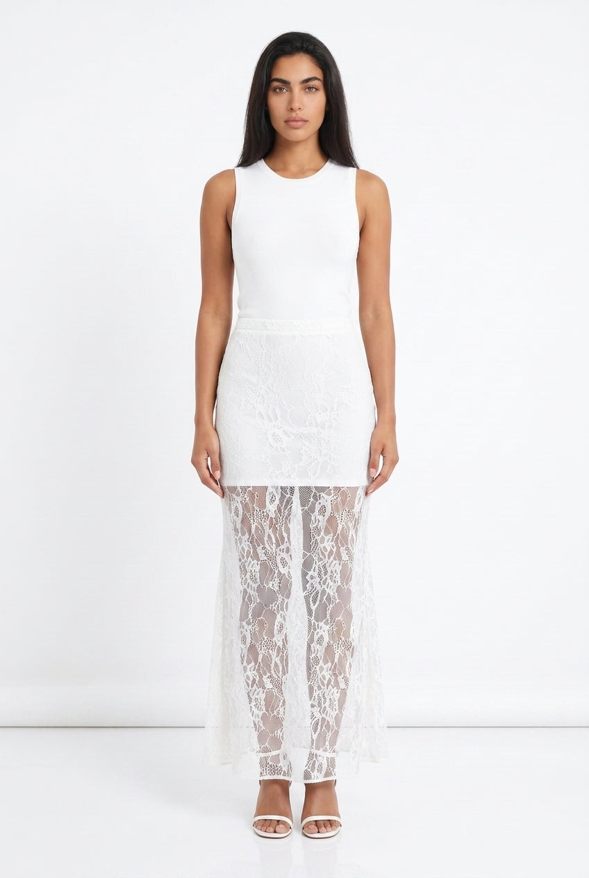 Lace Maxi Skirt – Sheer Fishtail Floor Length Slim Fit