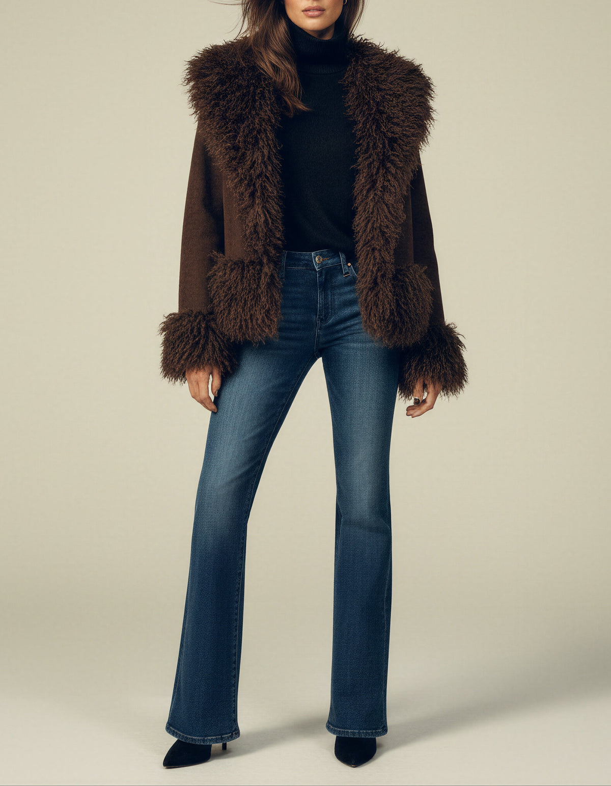 Women's Brown Faux Fur Jacket – Shaggy Trim Winter Coat