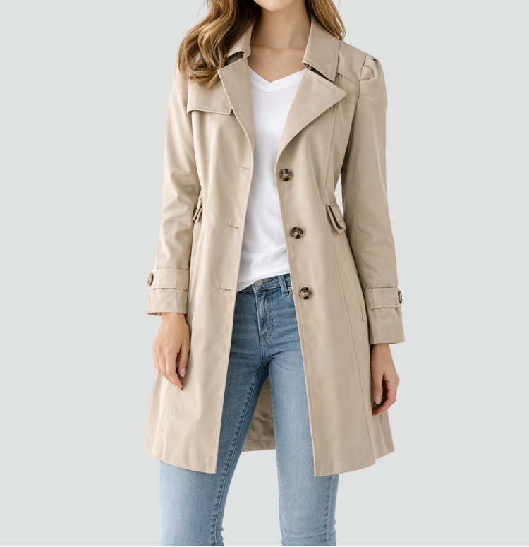 Women's Belted Trench Coat – Slim Fit Classic Lapel Coat