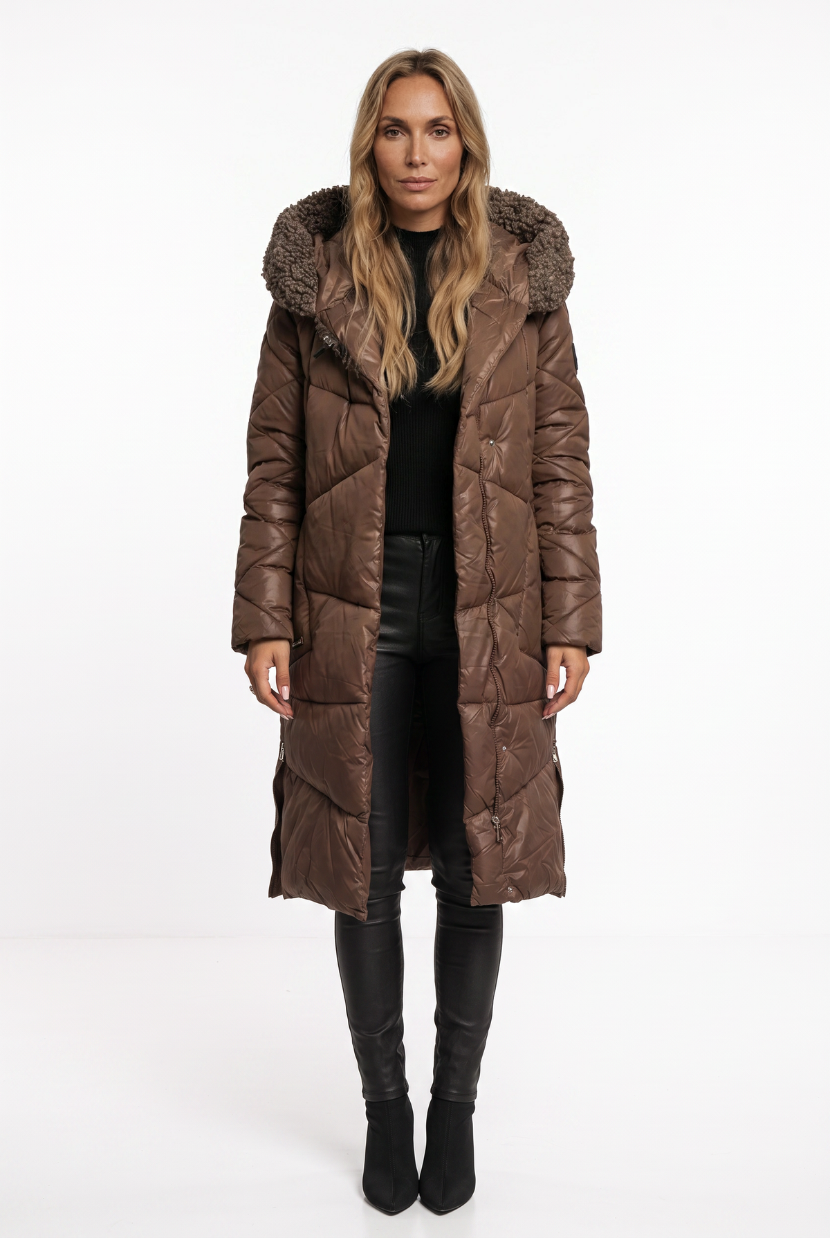 Women's Longline Quilted Puffer Coat – Teddy Hood