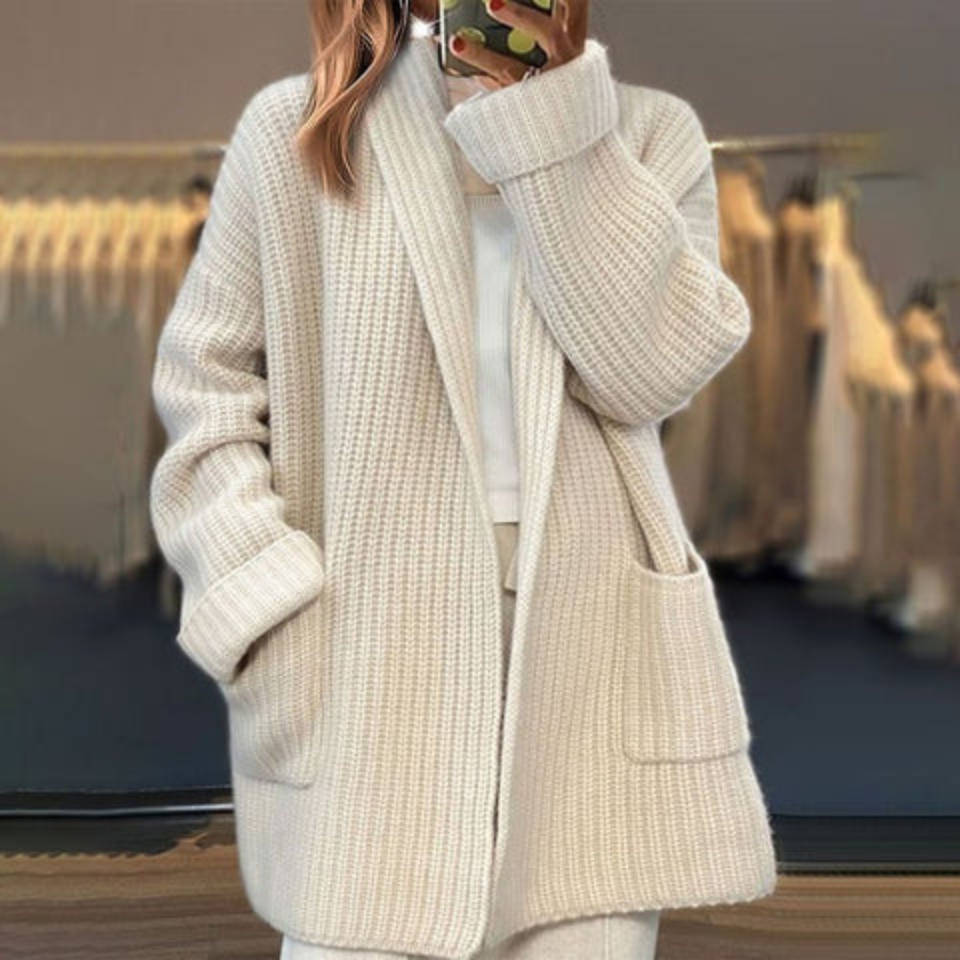 Women's Ribbed Oversized Open-Front Cardigan with Pockets