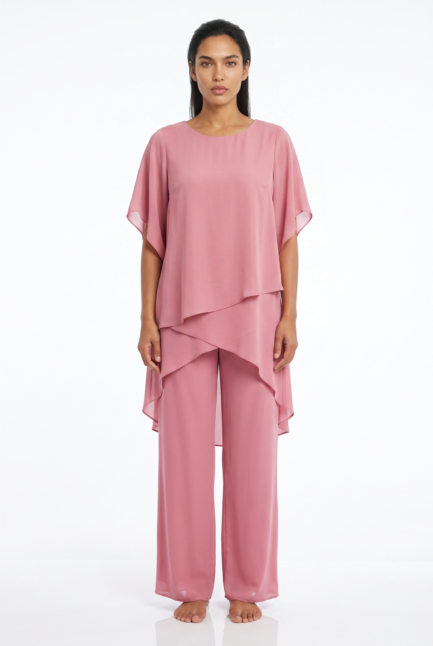 Women's Chiffon Palazzo Trouser Set – Layered Top & Wide-Leg Trousers