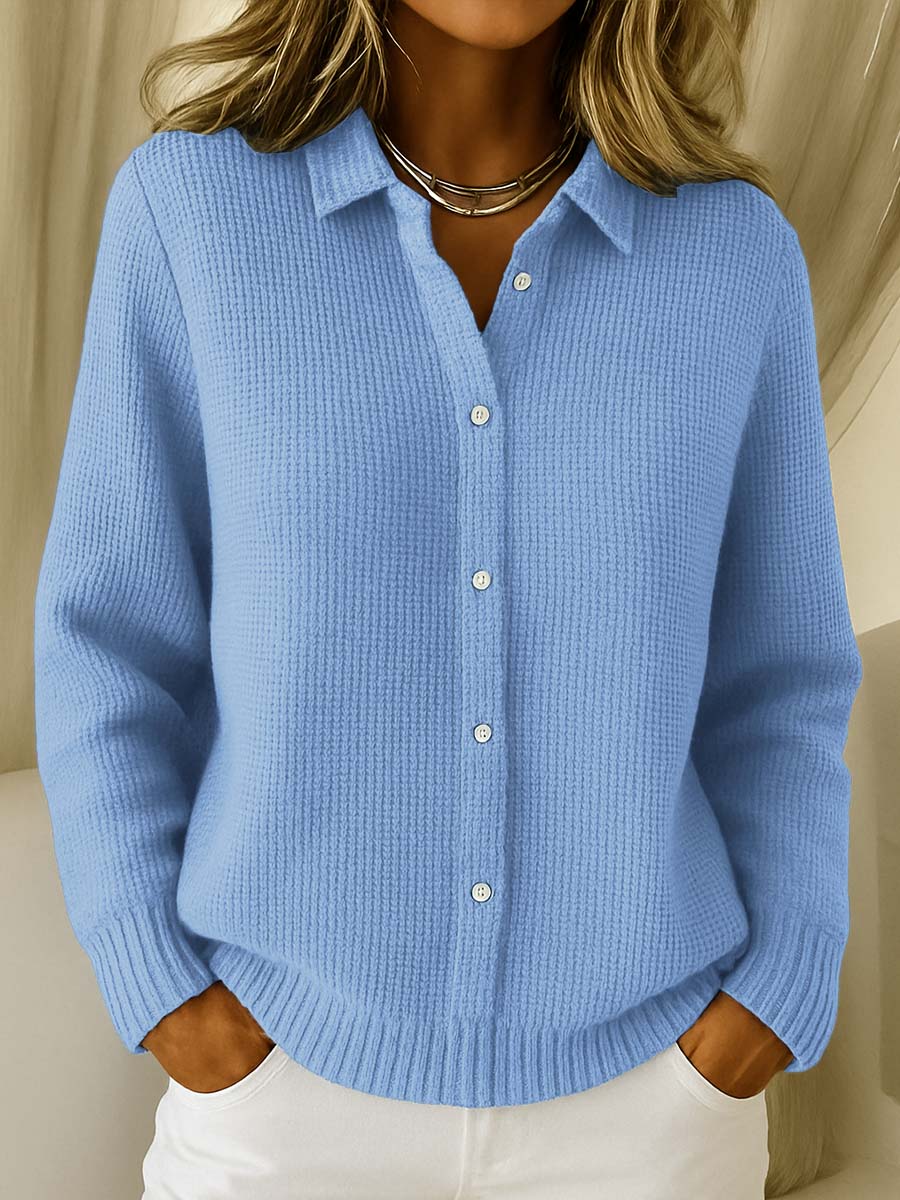 Women's Waffle Knit Cardigan – Collared Button-Up Shirt Style