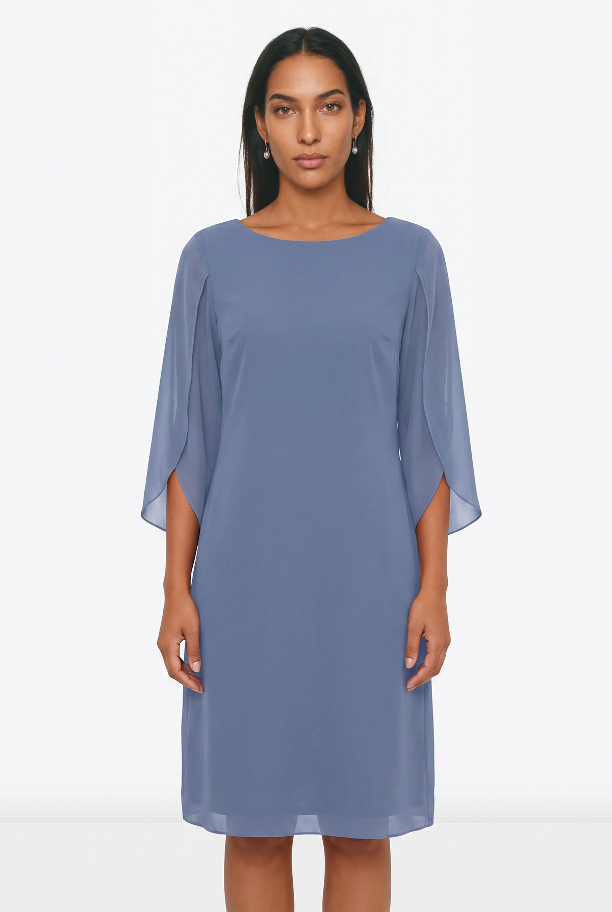 Women's Chiffon Split-Sleeve Midi Dress – A-Line Occasion