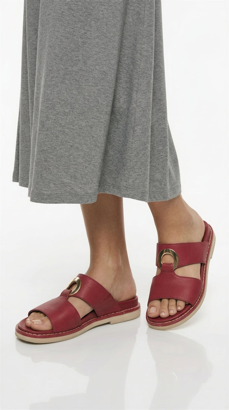 Women's Wedge Sandals – Buckle Detail, Cut-Out Slip-On Mules