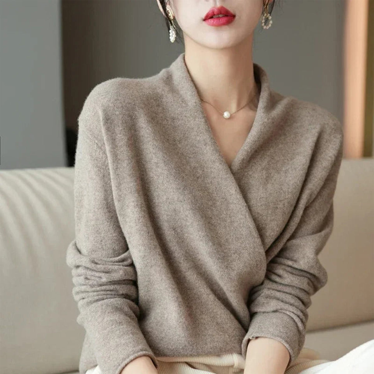 Women's V-Neck Knit Wrap Jumper