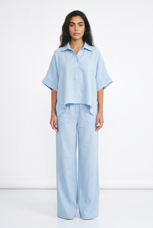 Women's Linen-Look Co-ord Set – Oversized Top & Wide Leg Trousers