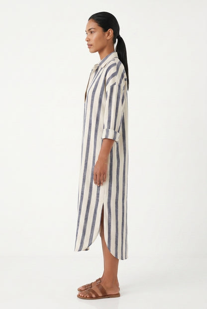Women's Long Sleeve Maxi Dress – Striped Shirt Dress