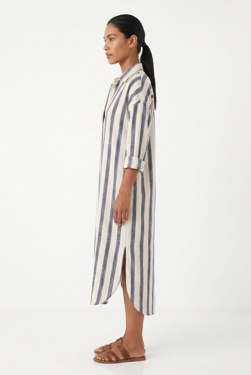 Women's Long Sleeve Maxi Dress – Striped Shirt Dress