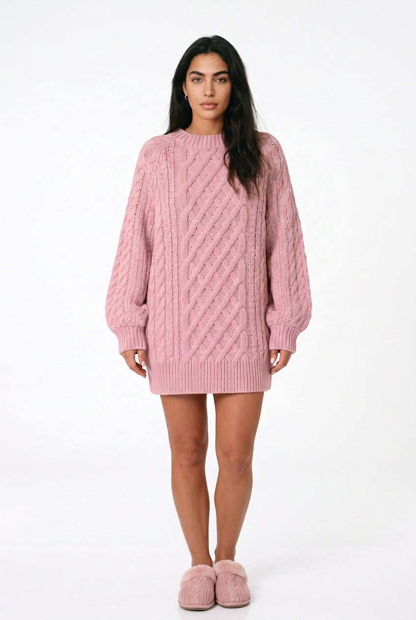 Women's Chunky Cable Knit Jumper Dress – Oversized Jumper