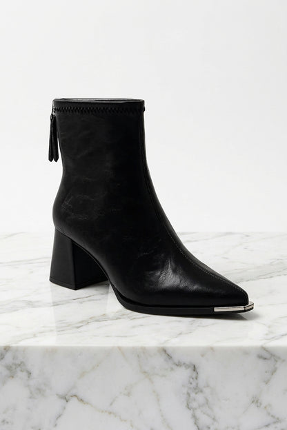 Women's Block Heel Ankle Boots – Pointed Toe Metal Tip