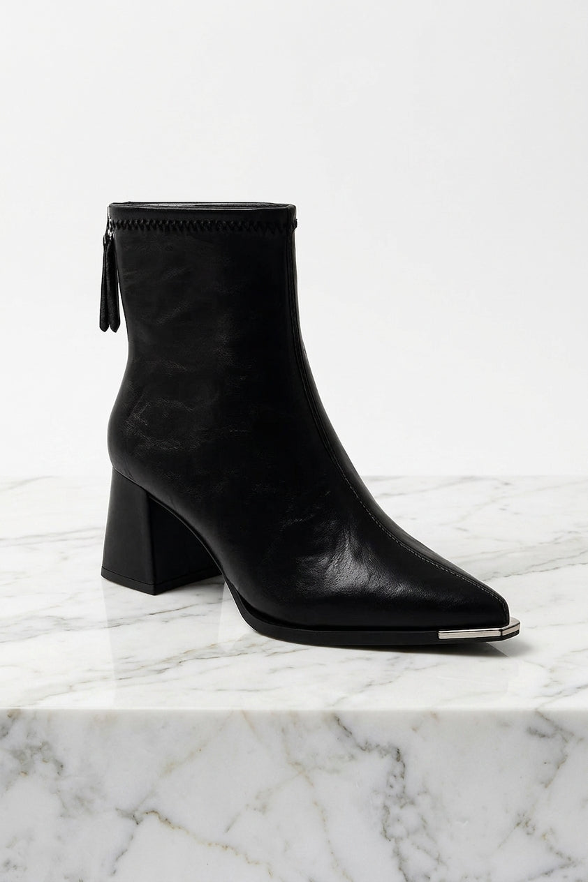 Women's Block Heel Ankle Boots – Pointed Toe Metal Tip