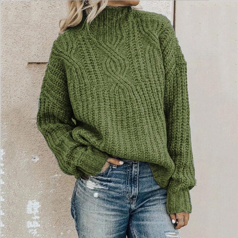Women's Cable Knit Jumper – Chunky Mock Neck