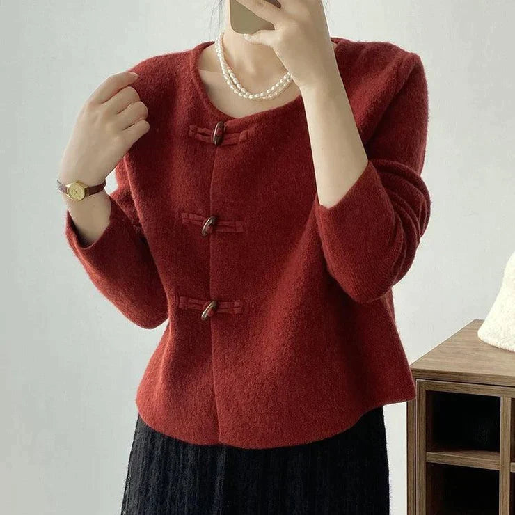 Women's Knitted Toggle Cardigan – Round Neck