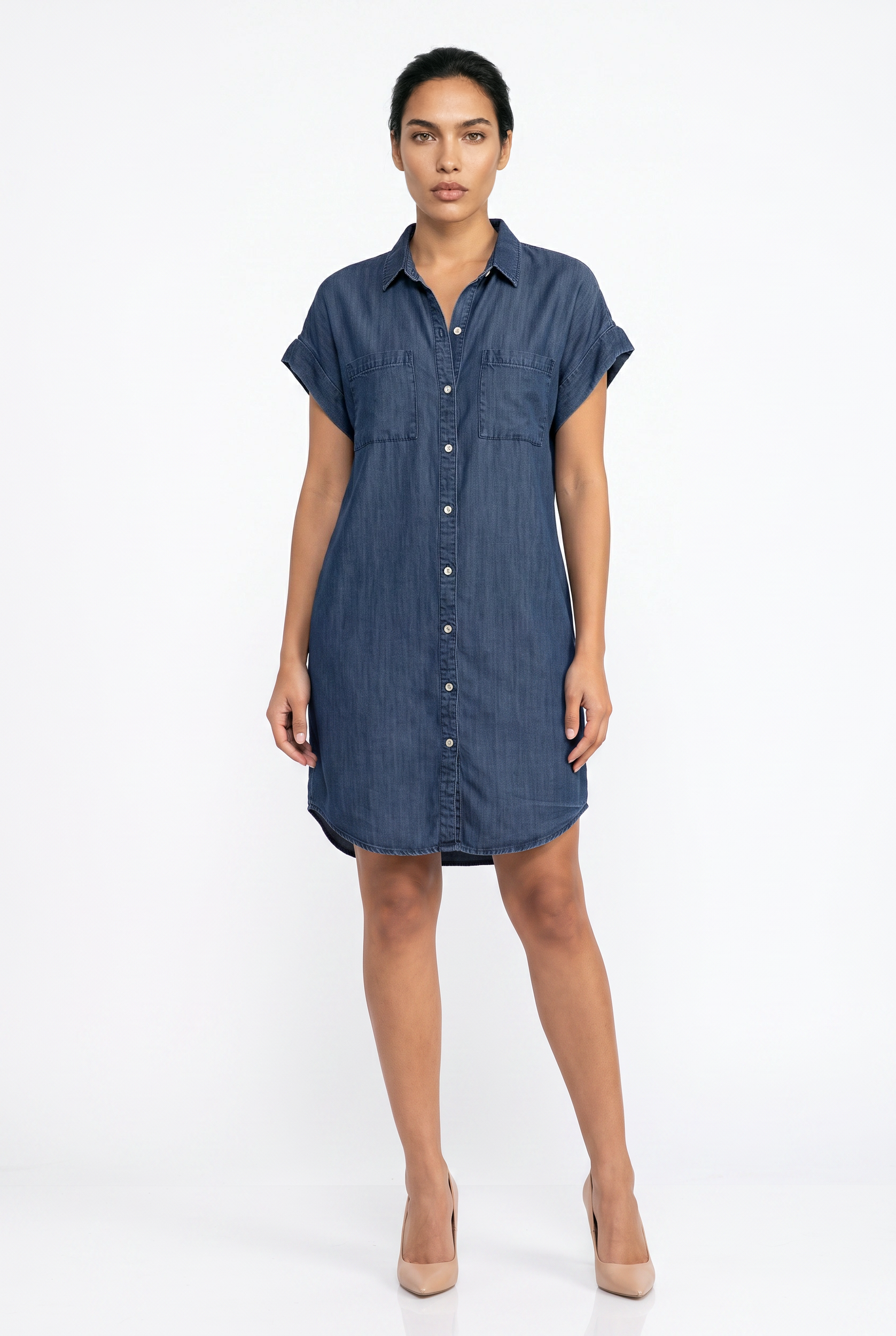 Women's Denim Shirt Dress – Button-Down Mini Shirt Dress