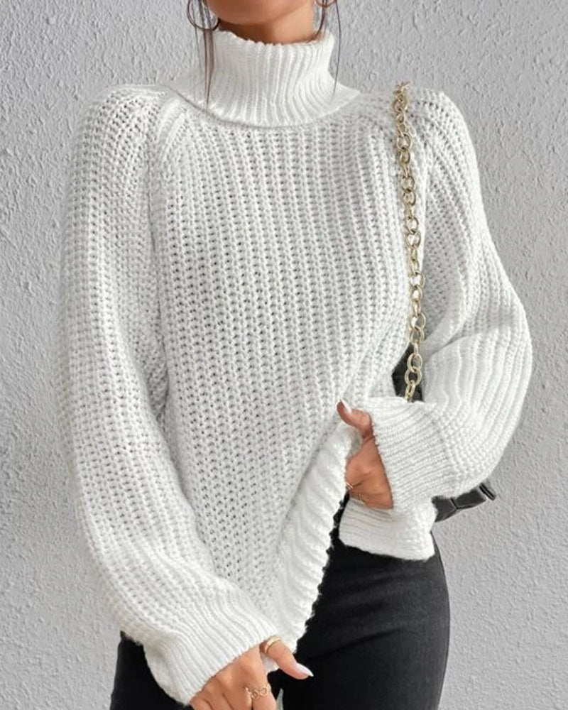 Women's Ribbed Turtleneck Jumper – Chunky Knit Roll Neck