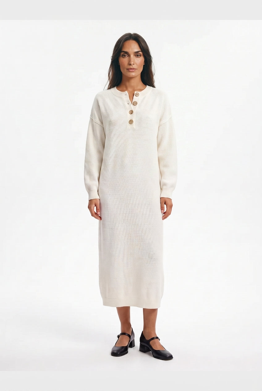Women's Knit Button-Neck Jumper Dress – Long Sleeve