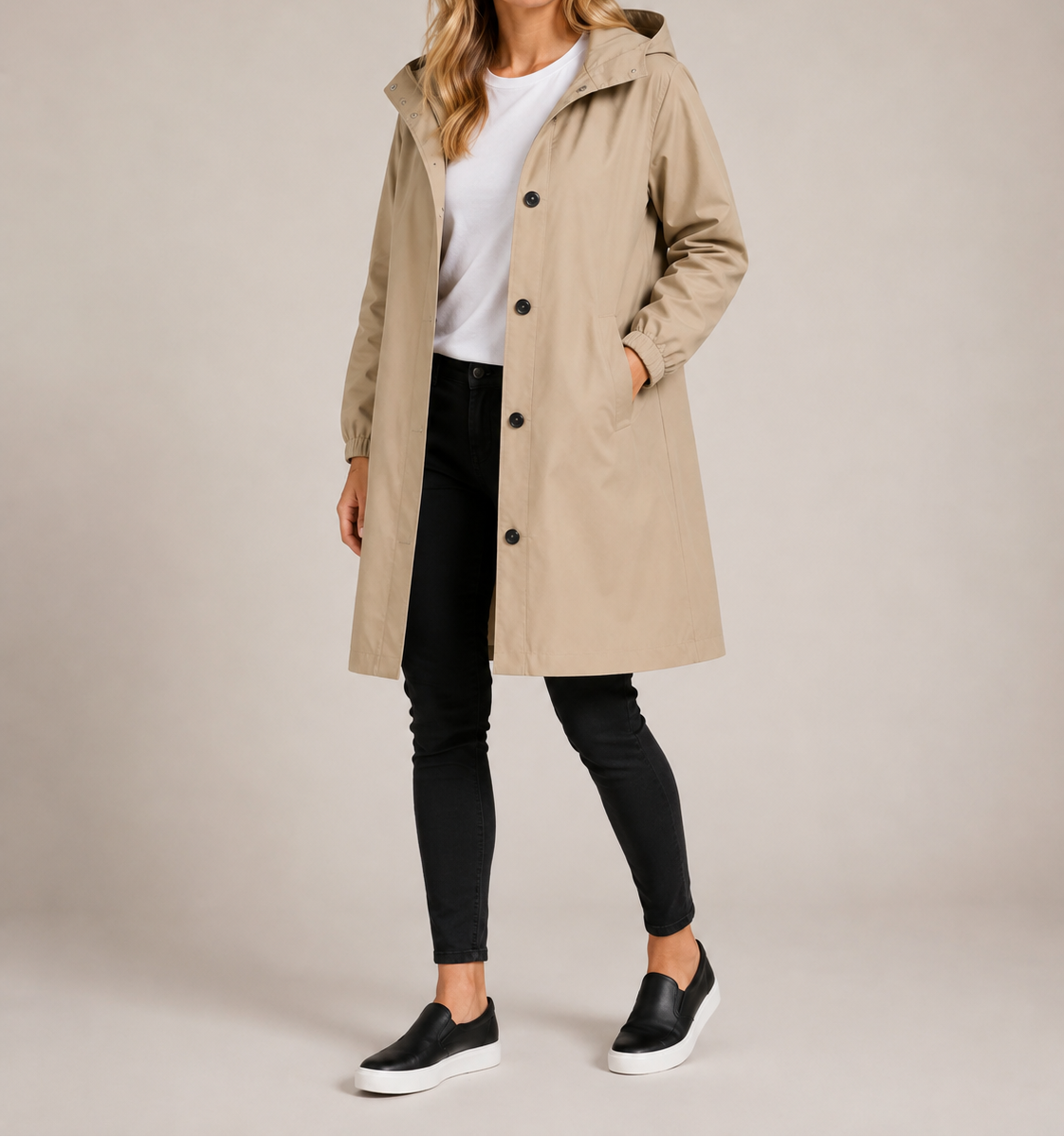 Women's Hooded Raincoat – A-Line Midi Waterproof Jacket