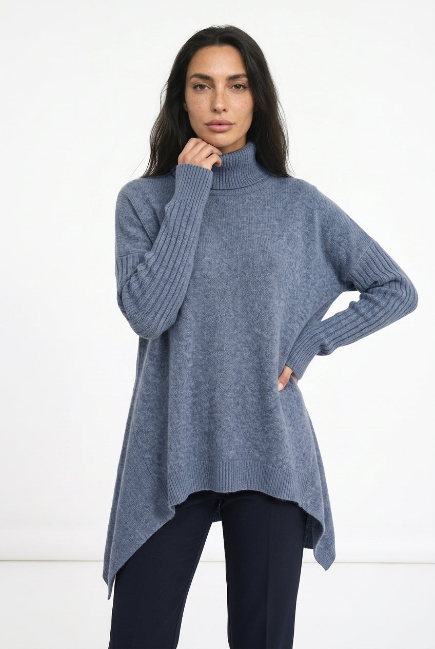 Women's Oversized Knit Turtleneck Jumper – Asymmetric Hem