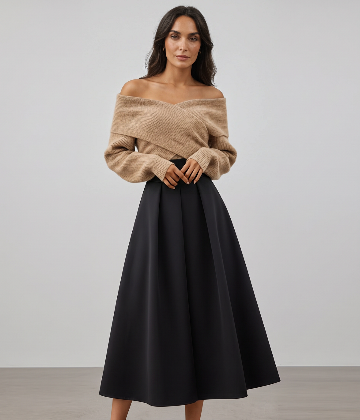 Women's Off-Shoulder Jumper & Midi Skirt Co-ord Set