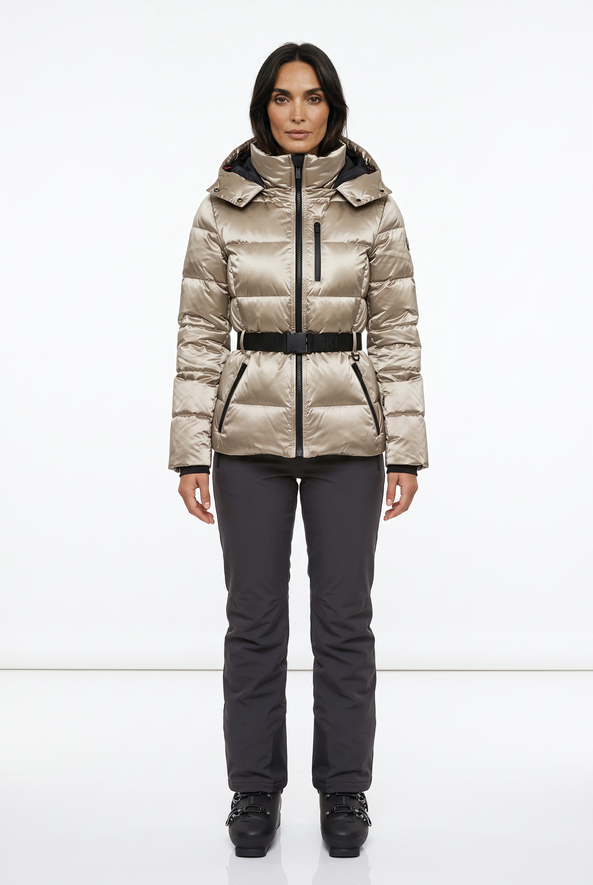 Women's Belted Puffer Ski Jacket – Insulated Winter Coat