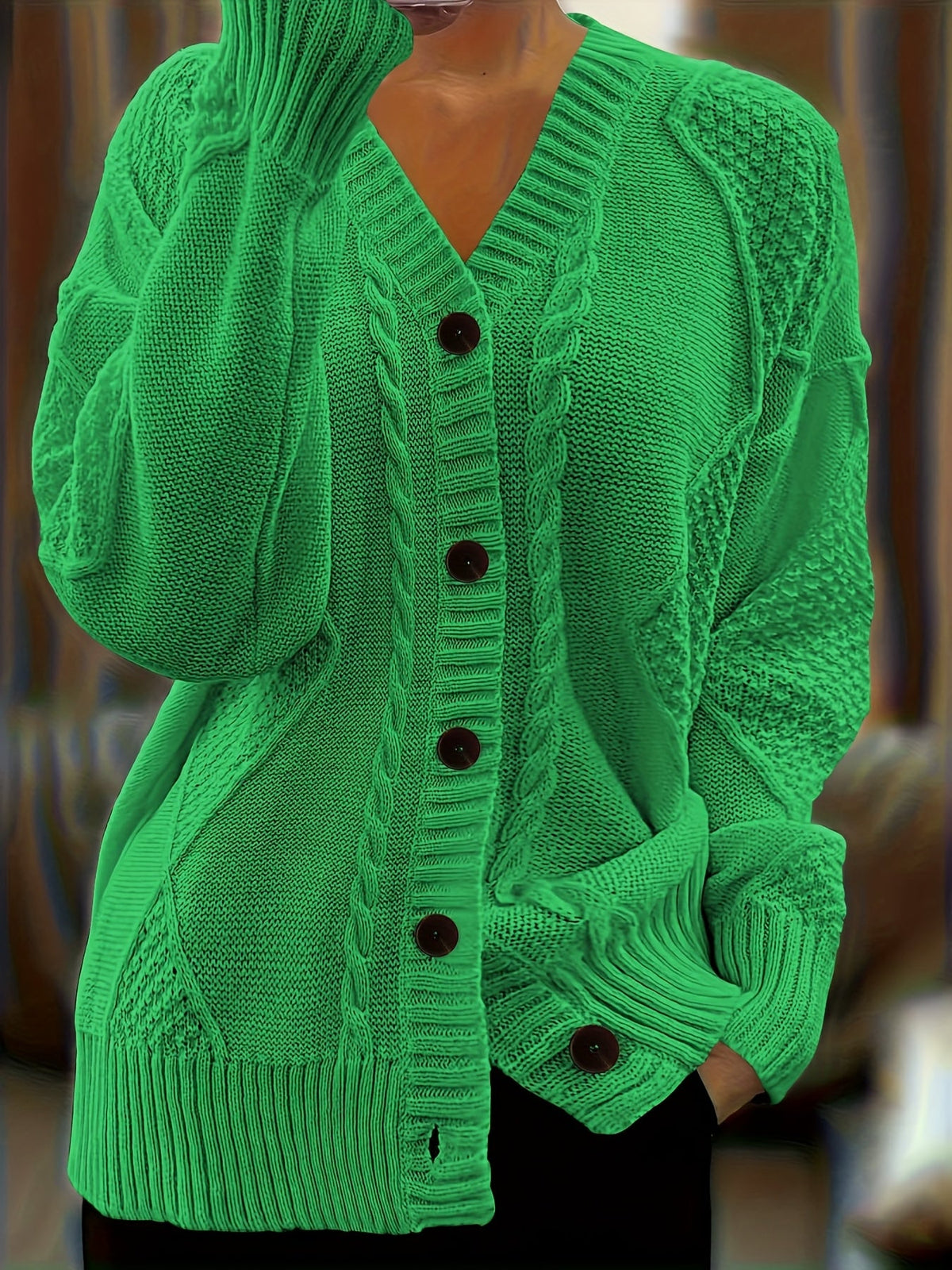 Women's Cable Knit Button-Front Cardigan Oversized Textured