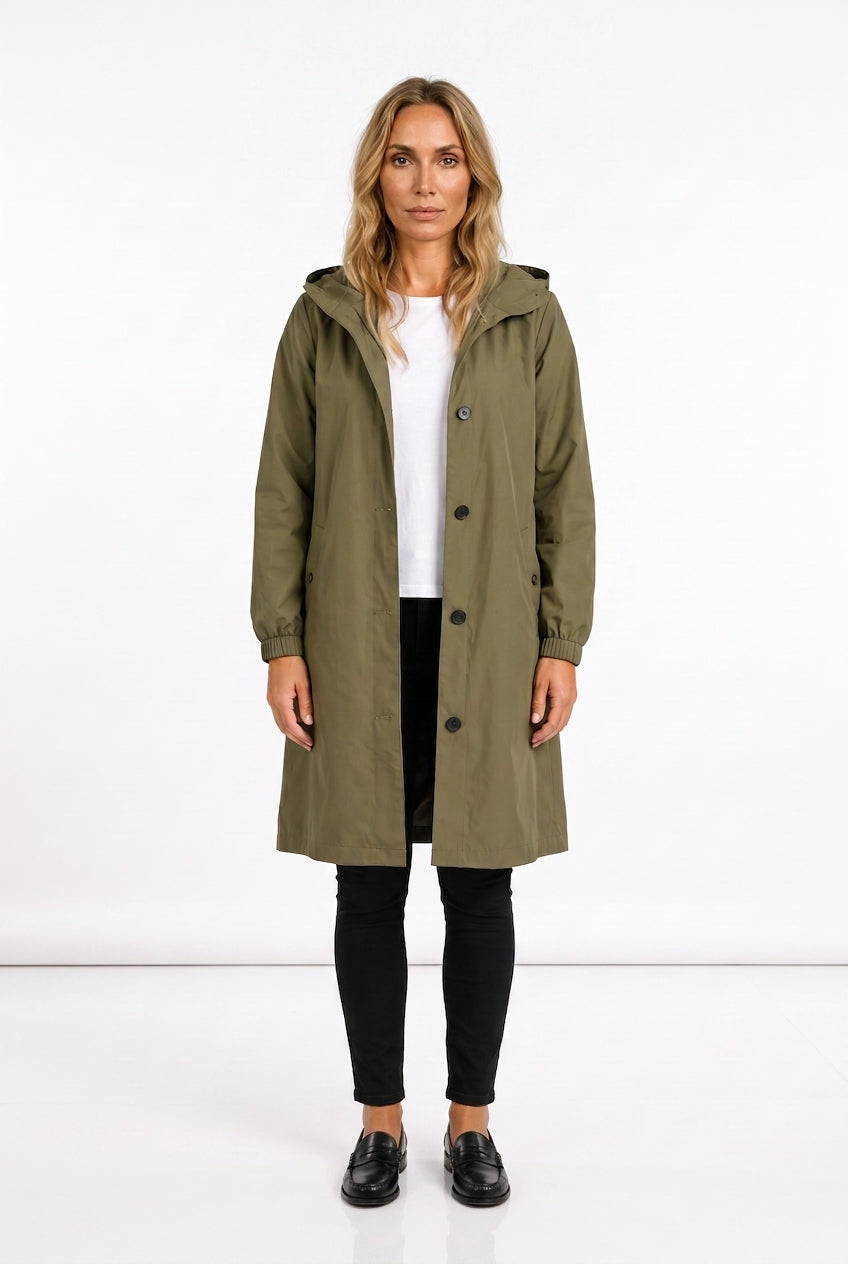 Women's Hooded Raincoat – A-Line Midi Waterproof Jacket