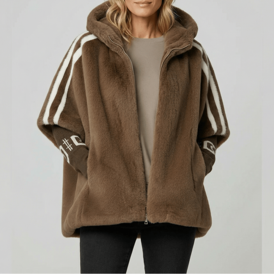 Women's Faux Fur Cape Jacket – Hooded Oversized Winter Coat